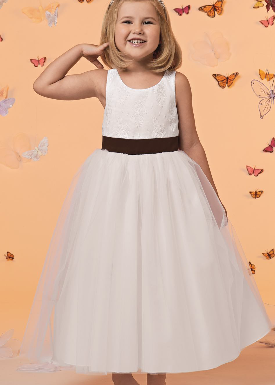 Aline Ivory Lace Tulle Hole Back Full Length Flower Girl Dress With